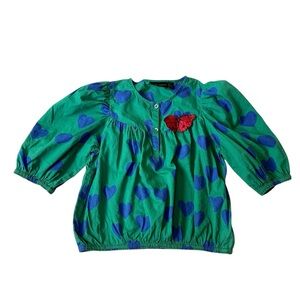 Mini Rodini Green Heart organic Blouse - Sz 6-7Y